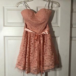 Papaya Medium Floral-Lace Strapless Mini Dress